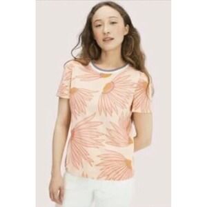 Kate Spade Falling Flowers Short Sleeve Shirt Coral Pink Orange Size M New